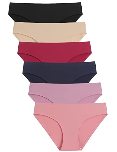 Caterlove Women's Seamless Underwear No Show Stretch Bikini Panties Silky Invisible Hipster 6 Pack (A, X-Small)