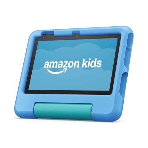 Amazon Fire 7 Kids tablet (newest model) ages 3-7. Top-selling 7' kids tablet on Amazon. Includes 6 months of ad-free and exclusive content, easy parental controls, 10-hr battery, 16 GB, Blue