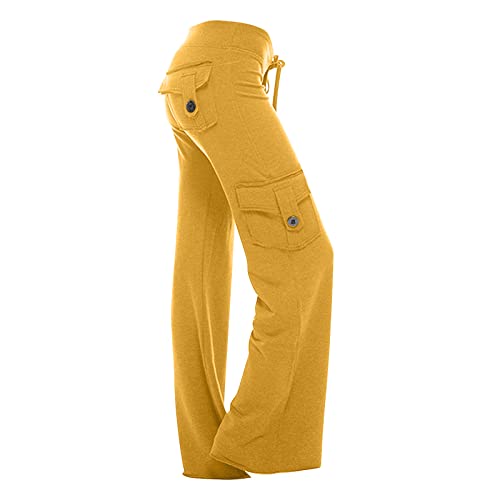 Womens Wide Leg Yoga Pants High Waisted Drawstring Bootcut Cargo Pants Baggy Stretch Comfy Sweatpants with Pockets Funny Gifts Pantalones para Mujer Yellow