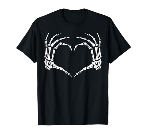 Skeleton Hands Heart Sign Retro Halloween Costume Women Girl T-Shirt