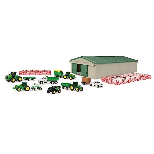 John Deere Die-Cast Farm Toys Playset - 1:64 Scale - Includes Farm Animals, Machine Shed, Toy Tractors, Toy Trucks, and Farm Tools - 70 Count - 8 Years and Up