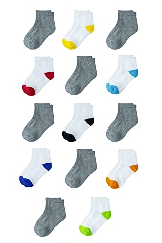 Amazon Essentials Unisex Toddlers' Cotton Ankle Socks, 14 Pairs, White/Grey, 2-3T