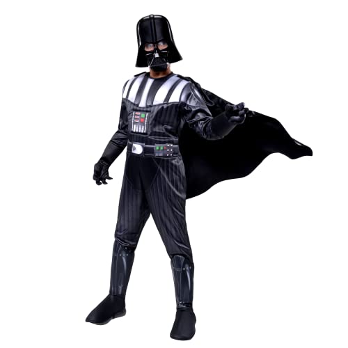 Star Wars Darth Vader Official Youth Costume - Premium Quality Padded Jumpsuit with Plastic Mask and Detachable Cape (M) Multi