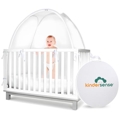 KinderSense® - Baby Safety Crib Tent - Premium Toddler Crib Topper to Keep Baby from Climbing Out - See Through Mesh Crib Net - Mosquito Net - Pop-Up Crib Tent Canopy