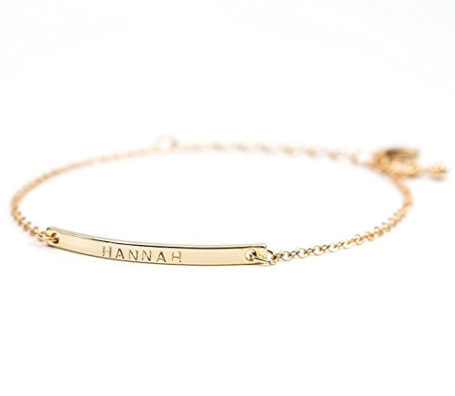 16K Gold Your Name Bar Bracelet Personalized gift Gold Plated bar Delicate Hand Stamp Best bridesmaid Wedding Graduation Gift