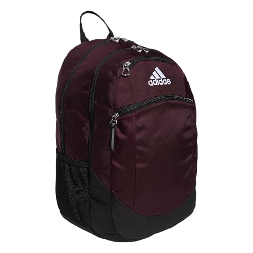 adidas Striker Team Sports Backpack Durable Athletic Gym Laptop Bag for Boys/Girls, Maroon/Black/White, One Size