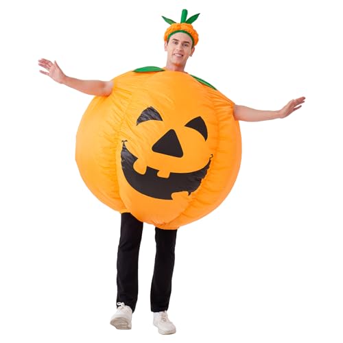 IHGYT Pumpkin Inflatable Costume Blow up Costume Orange Fancy Dress Adult Jumpsuit Halloween Cosplay Outfit Gift