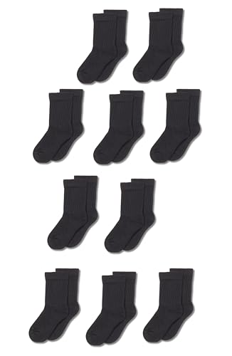 Amazon Essentials Unisex Toddlers' Cotton Crew Socks, 10 Pairs, Black, 4-5T