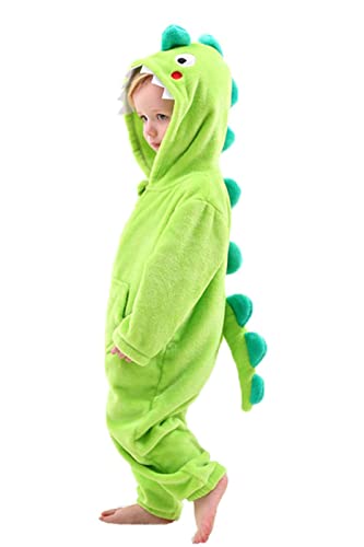 LOLANTA Boys Girls Dinosaur Costume Toddler's Dino Bodysuit Flannel Toddler One Piece Jumpsuit Kids Gifts (Green, 2-3 Years)