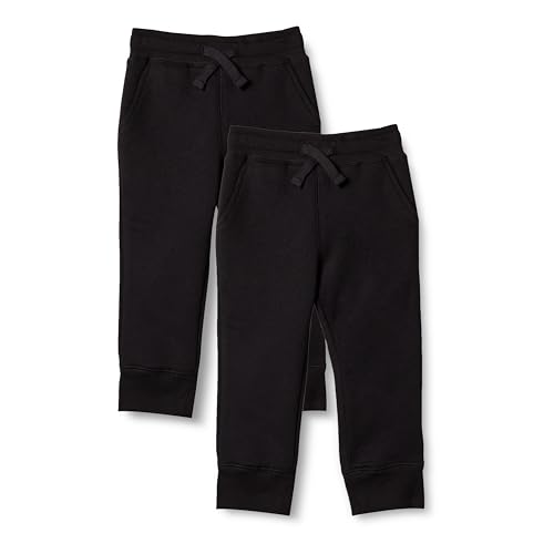 Amazon Essentials Boys' Fleece Jogger Sweatpants, Pack of 2, Black, X-Small