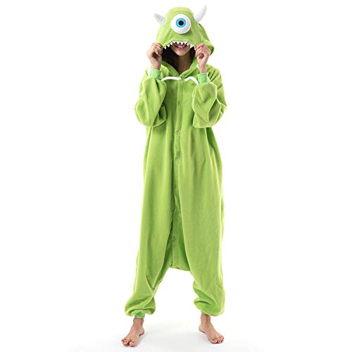 Beauty Shine Unisex Adult Onesie One Piece Pajamas Cosplay Cartoon Costume Halloween Christmas Sleepwear Jumpsuit Plush Homewear(Mike Wazowski, Small)