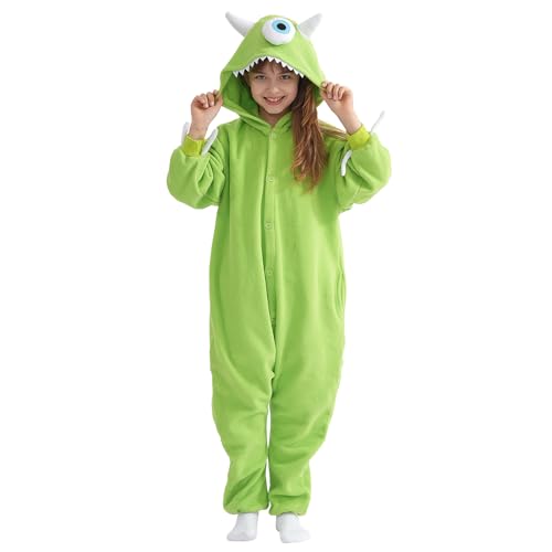 Beauty Shine Onesie Cartoon Animal Costume One Piece Pajamas Cosplay Halloween Christmas Sleepwear Jumpsuit Homewear (US, Age, 10 Years, Mike Wazowski)