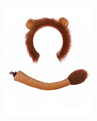 Lion Ears Headband and Tail Set Halloween Animal Cosplay Costume Accessories for Kids Adult