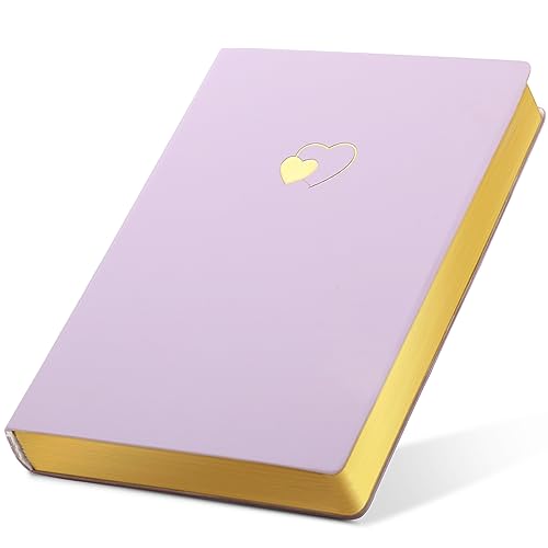 CAGIE Lined Journal Notebook for Women and Girls 256 Pages Cute Diary with Heart-Shaped Leather Journals for Writing A5 Soft Cover Notebooks for Work School, 5.7 x 8.3 Inches, Purple