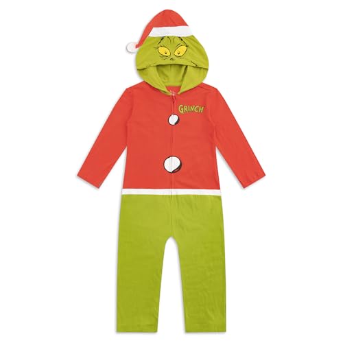 Dr. Seuss Grinch Boys Cosplay Hooded Coverall for Toddlers and Big Kids