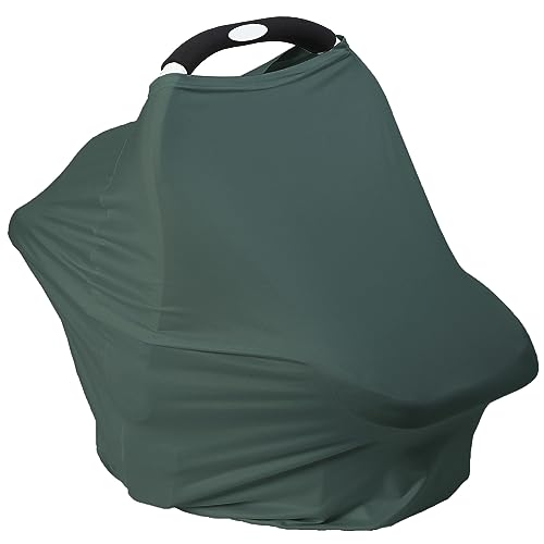 Breathable Car Seat Cover for Babies – Multi-Purpose Soft Rayon Nursing Cover for Breastfeeding, High Stretchy Infant Carseat Canopy, Stroller Cover (Smooth Rayon, Roman Green)