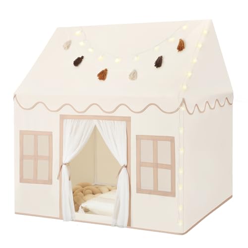 Senodeer Kids Play Tent Indoor: with Mat, Tassel Garland, Star Lights - Toddler Girl Tent Indoor Playhouse for Toddlers Kids Toys for Boy Girl Birthday Gift for Kids