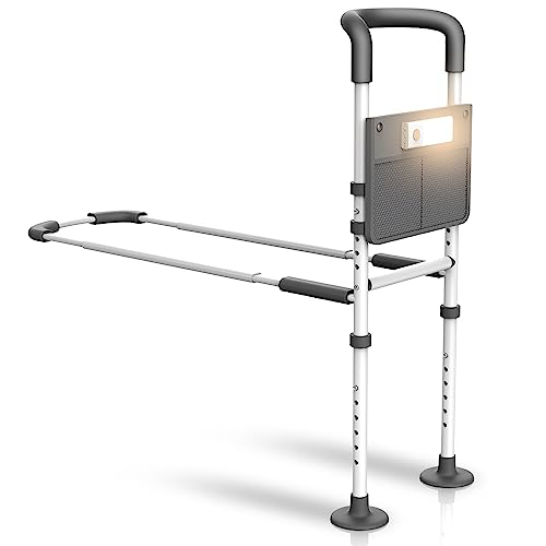 Agrish Bed Rails for Elderly Adults Safety - with Motion Light & Storage Pouch, Bedside Assist Bar with Support Legs for Seniors & Surgery Patients - Medical Bed Rail