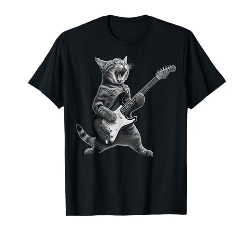 Cat Playing Guitar Rock Star Rock and Roll For Men Women Kid T-Shirt