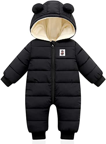 XMWEALTHY Baby Clothes Newborn Boy Girl Snowsuit Winter Coats Infant Jumpsuit Bodysuits Registry for Baby Essentials Stuff Shower Gift Black 0-3-6 Months