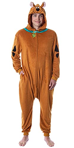 INTIMO Scooby-Doo Mens' Hooded Costume Sleep Pajama Union Suit Outfit (Large/X-Large) Brown