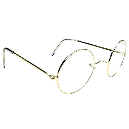 Kangaroo Gold Santa Claus Glasses: Perfect for Harry Potter Costume, Halloween Circle Glasses, Clear Lenses, Round Glasses Non Prescription, Nerd Cosplay Accessories for Men, Women, and Kids