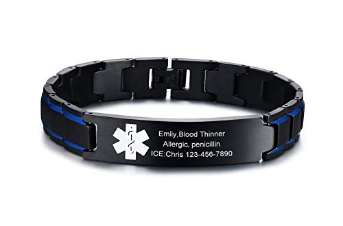 VNOX Custom Engraving-Two Tone Brushed Stainless Steel Emergency Medical Alert ID Adjustable Bracelet Wristband