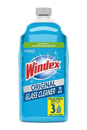 Windex Refill Glass and Window Cleaner Bottle, Bottle Made from 100% Recycled Plastic, Surface Cleaning Spray, Original Blue Scent, 2L (67.6 Fl Oz)