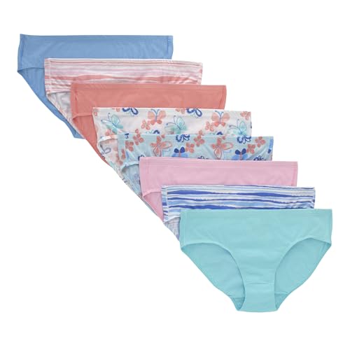 Hanes Little Ultimate Girls' Underwear, Pure Comfort Organic 100% Cotton Panties, Briefs, 8-Pack, Hipster-Pink Blue Solids & Patterns, 8