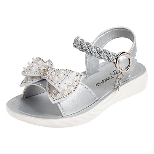 Little/Big Kids Girls Open Toe Summer Flats Dress Sandals Shoes Cross Strap Soft Sole Cute Princess Sandal Flats Dress Sandals Shoes 03-Silver, Little Child 11.5