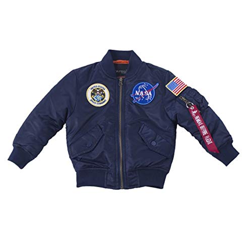 OYSTERBOY Youth NASA MA-1 Flight Light Weight Jacket Military Coat for Kids Boys (105cm（4T）, Winter- Replica Blue)