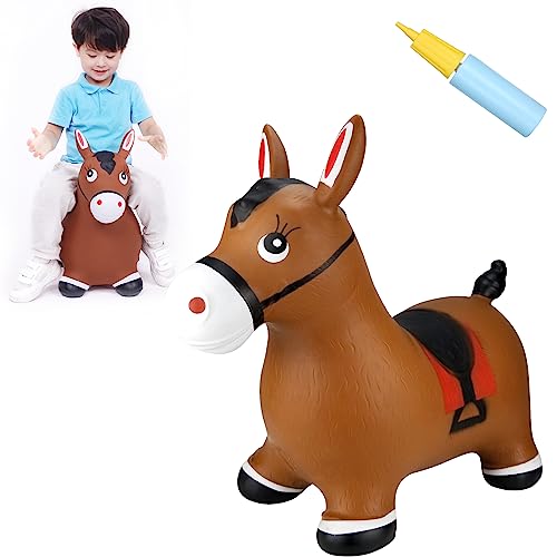 INPANY Bouncy Horse Hopper Toys, Toddlers Bouncing Farm Animals, Inflatable Jumping Hopping Horse, Ride on Rubber Bouncer for Kids, Outdoor Indoor Cool Birthday Gifts for 2 3 4 Year Old Girl Boy