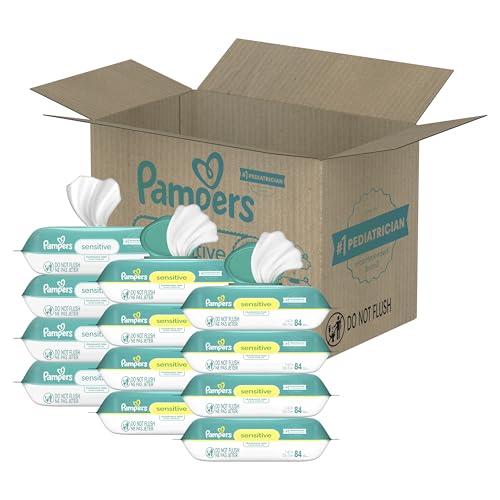 Pampers Sensitive Baby Wipes, Water Based, Hypoallergenic and Unscented, 8 Flip-Top Packs, 4 Refill Packs (1008 Wipes Total)