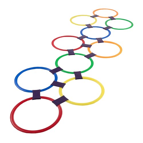 Hey! Play! Hopscotch Ring Game-10 Multi-Colored Plastic Rings and 15 Connectors for Indoor or Outdoor Use-Fun Creative Play Set for Girls and Boys