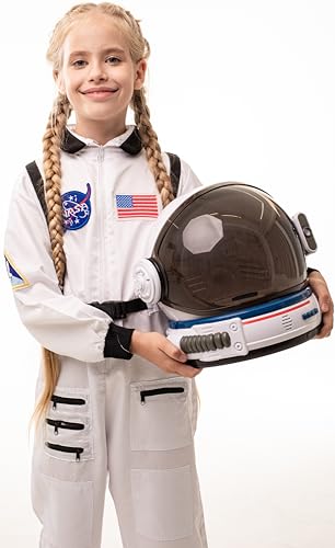 AEROSQUAD Kids Astronaut Costume with Helmet, Nasa Space Helmet Suit for Toddler with LED Lights, Movable Visor & Mission Sounds- Astronaut Suit Kids, Role Play Halloween Dress for Boys & Girls (M)