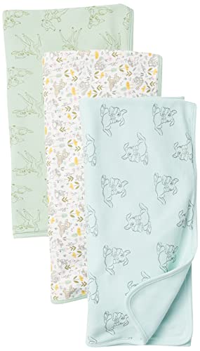 Amazon Essentials Disney | Marvel | Star Wars | Princess Girls' Swaddle Blankets, Pack of 3, 3-pack Bambi Nature, One Size