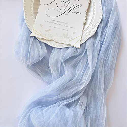 Joanlody Blue Cheesecloth Table Runner 10Ft Rustic Gauze Cheese Cloth Table Runner Boho Easter Spring Summer Table Runner for Wedding Bridal Baby Shower Decoration