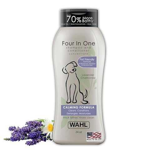 Wahl USA 4-in-1 Calming Pet Shampoo for Dogs – Cleans, Conditions, Detangles, & Moisturizes with Lavender Chamomile - Pet Friendly Formula - 24 Oz - Model 820000A