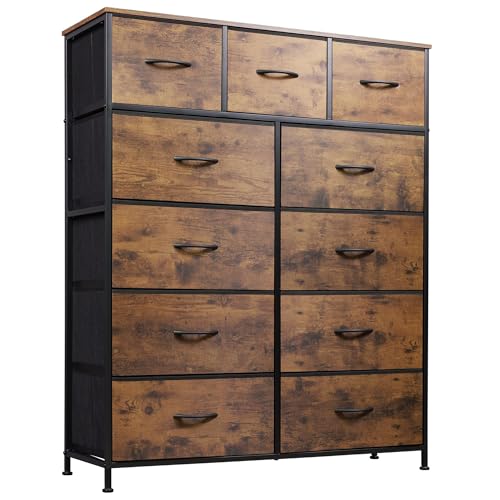 WLIVE Tall Dresser for Bedroom, Fabric Dresser Storage Tower, Dresser & Chest of Drawers Organizer Unit with 11 Drawers, Storage Cabinet, Hallway, Closets, Steel Frame, Wood Top