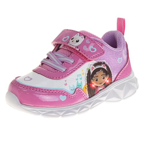 Gabby's Dollhouse LED Sneakers with Easy Strap - Gabbys Laceless Closure Lightweight Light up Kitty Cat Shoes - Pink White (Size 9 Toddler)