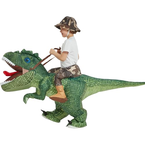 One Casa Inflatable Dinosaur Costume Riding T Rex Air Blow up Funny Party Halloween Costume for Kids (4-6 Yrs)