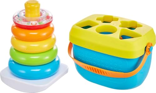 Fisher-Price Infant Toy Set with Baby’s First Blocks (10 Shapes) and Rock-a-Stack Ring Stacking Toy for Ages 6+ Months (Amazon Exclusive)