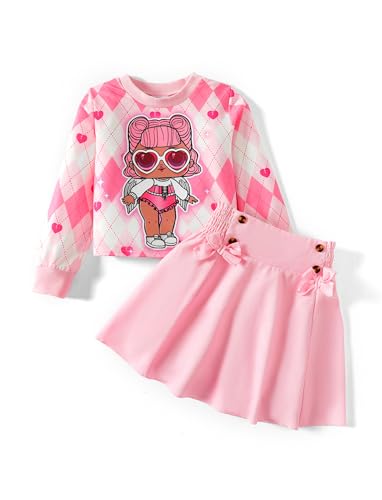 L.O.L. Surprise! Girls Fall Outfits Dolls Print Long Sleeve Plaid Sweatshirt and Skirt Set Pink Clothing Set Clothes for Birthday Party Size 6-7 Years