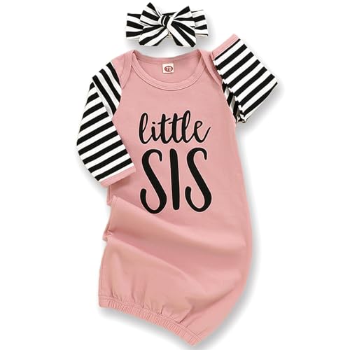 AMAWMW Newborn Baby Girl Little Sister Sleeper Gown Stripe Long Sleeve Nightgown Pajamas Gifts Stuff Essential Outfit