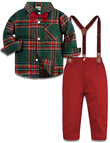 A&J DESIGN Toddler Boys Suspenders Suit Kids Gentleman Easter Dress Outfits 2-3T Red