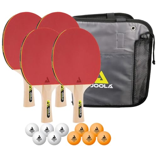 JOOLA Family Premium Table Tennis Bundle Set - 4 Regulation Ping Pong Paddles, 10 Training 40mm Ping Pong Balls, and Carrying Case - For Training and Recreational Play - Indoor and Outdoor Compatible