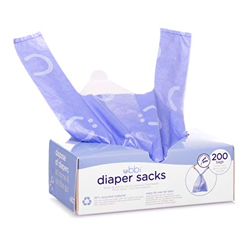 Ubbi Disposable Diaper Sacks, Lavender Scented, Easy-To-Tie Tabs, Diaper Disposal or Pet Waste Bags, 200 Count