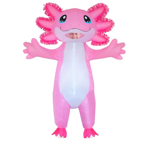 Stegosaurus Inflatable Costume Adult Axolotl Costumes Deluxe Halloween Air Blow-up Costume Pink Axolotl Costumes for Women Men Cosplay Party