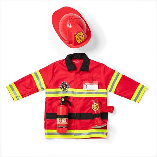 Melissa & Doug Fire Chief Role Play Costume Dress-Up Set Pretend Fire Fighter Outfit With Realistic Accessories, Firefighter Costume For Kids And Toddlers Ages 3+