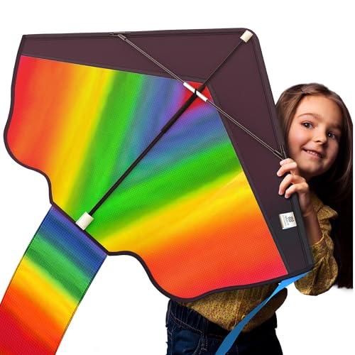 Famous Rainbow Kite for Kids and Adults - Easy to Fly Large Kite. Kite for Kids Ages 4-8, Kite for Kids Ages 8-12, Kite for Kids Ages 3-5, Kite for Toddlers Age 2-4, Beach Kite, Cometas para Niños